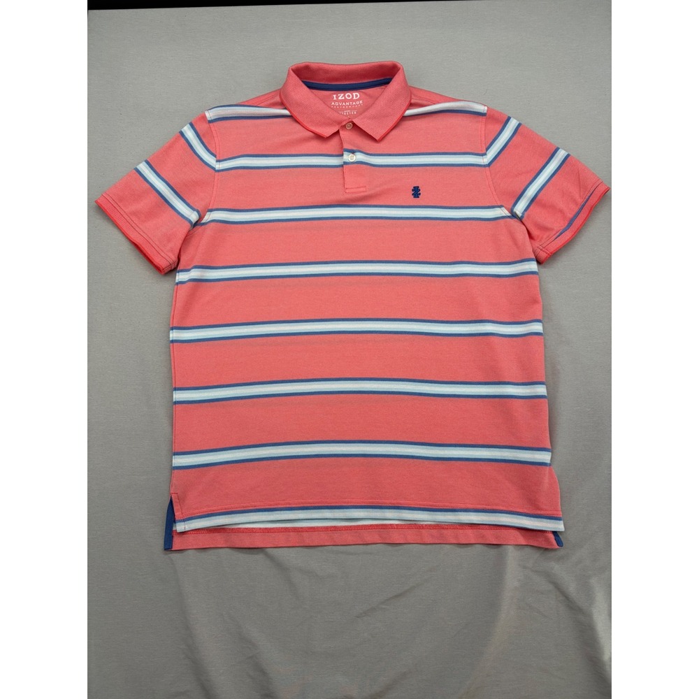 IZOD Advantage Performance Mens Coral Pink Striped Polo Shirt M 46IZSHB30R685